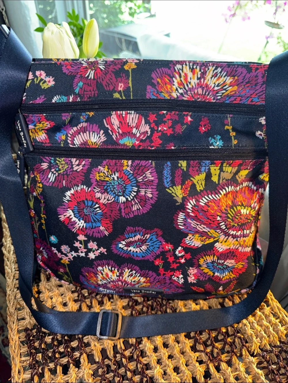 Vera Bradley Original Zip Hipster Crossbody Bag Black Multicolor Floral